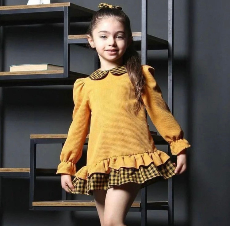 سارافون دخترانه مخمل کبریتی