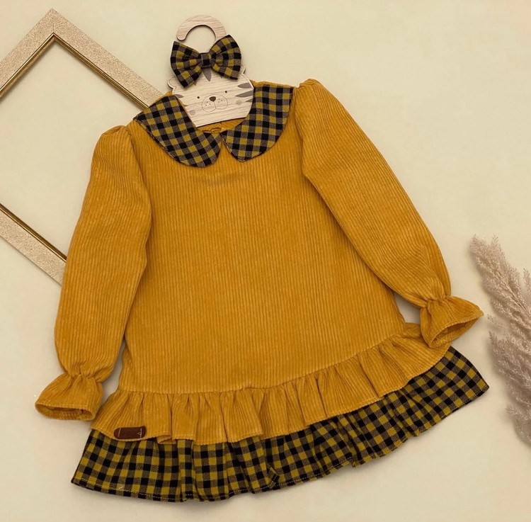 سارافون دخترانه مخمل کبریتی