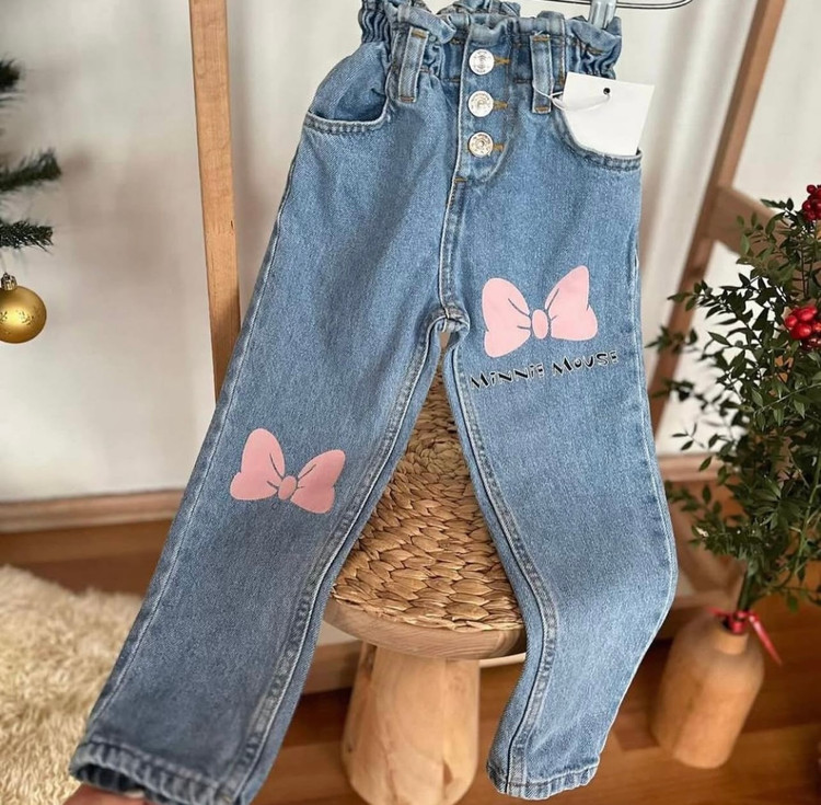شلوار دخترانه جین طرح مینی موس