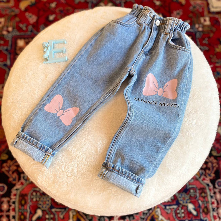 شلوار دخترانه جین طرح مینی موس وارداتی