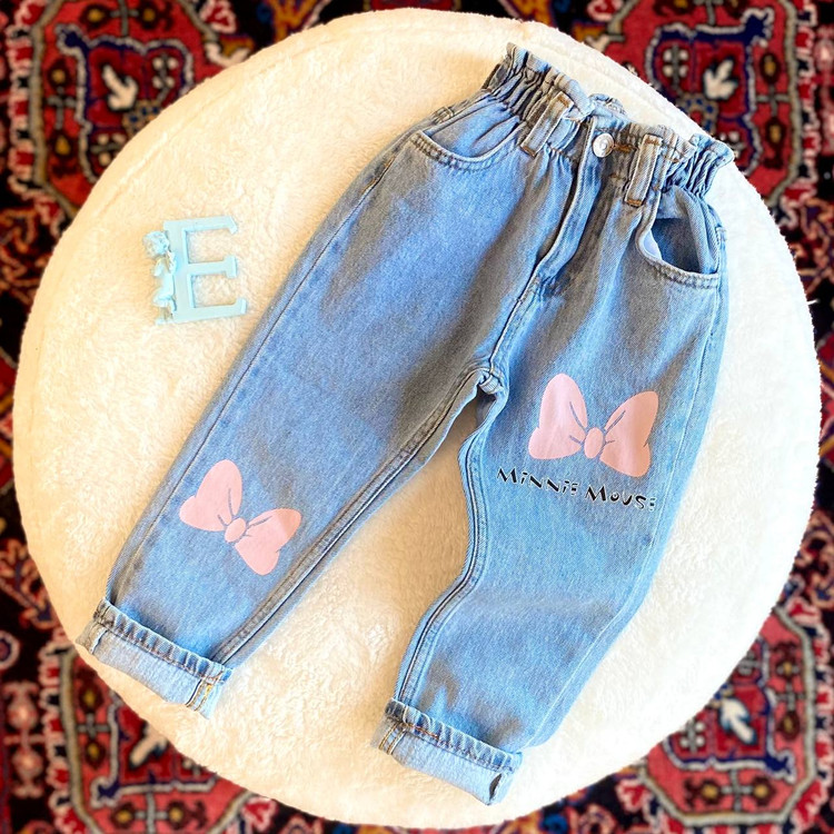 شلوار دخترانه جین طرح مینی موس وارداتی
