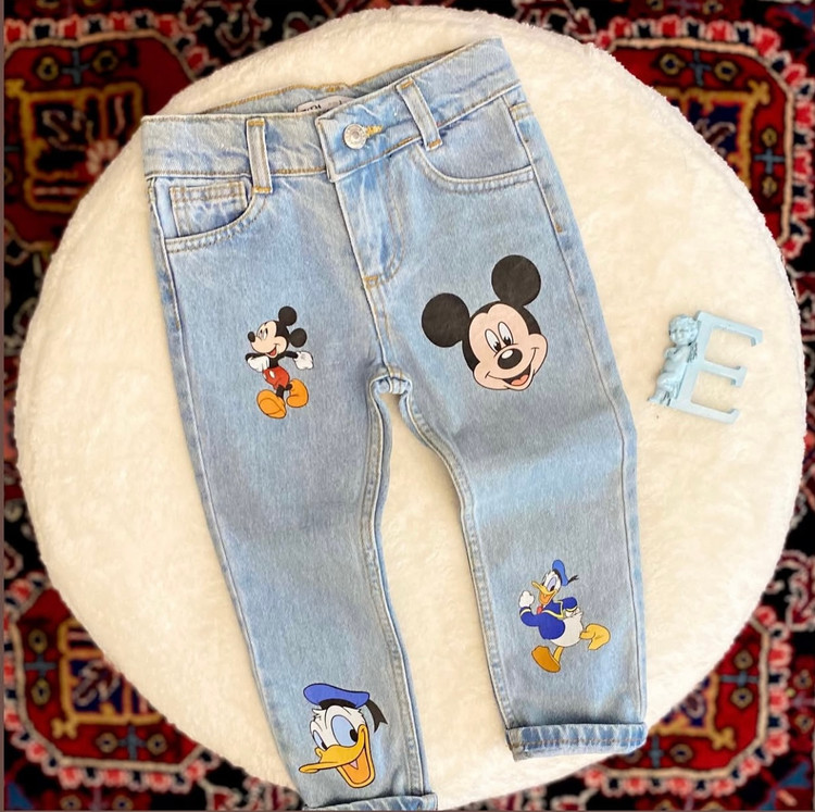 شلوار جین پسرانه طرح میکی موس ترک