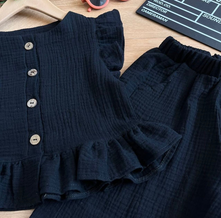 ست دخترانه کراپ شلوار کوتاه بگ